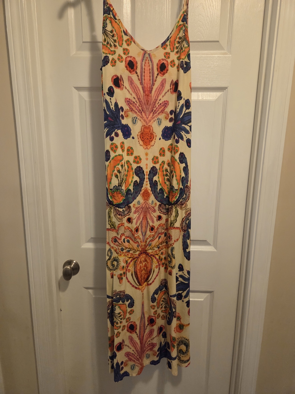 NATURAL LIFE Cream Maxi Dress with Blue, Orange, Pink & Green Paisley Print
